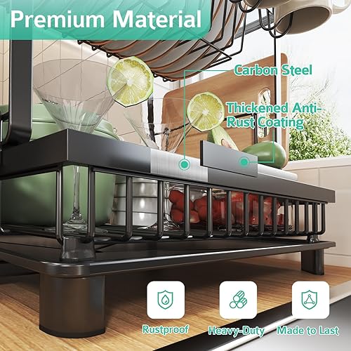 Miniatura 5 de Escurridor de platos, multifuncional, escurridor de platos de cocina a prueba de óxido con escurridor, escurridor de platos de 2 niveles que ahorra