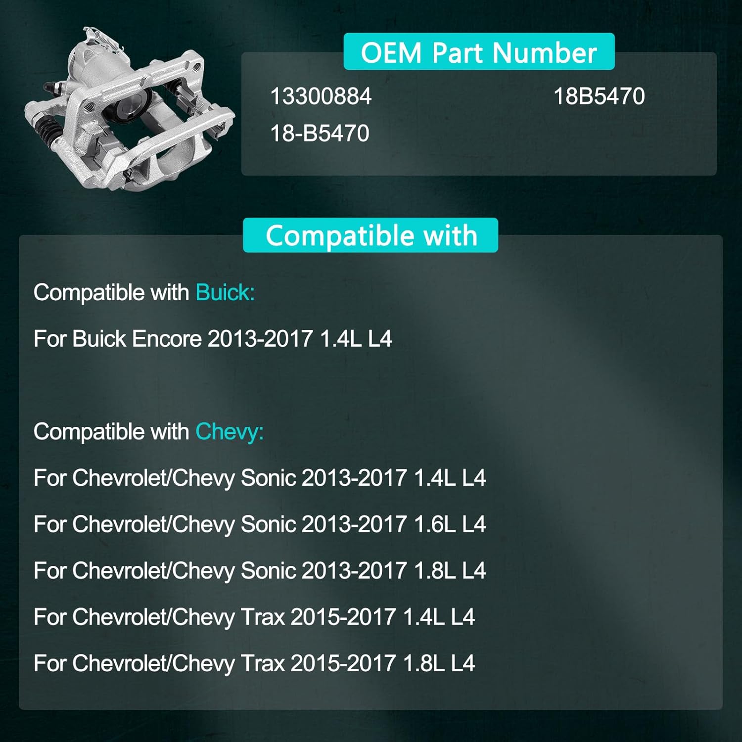 13300884 Rear Right Disc Brake Caliper Assembly with Bracket For Buick Encore 2013-2017, Chevy Sonic 2013-2017, Trax 2015-2017 1.4L 1.6L 1.8L 18-B5470 18B5470