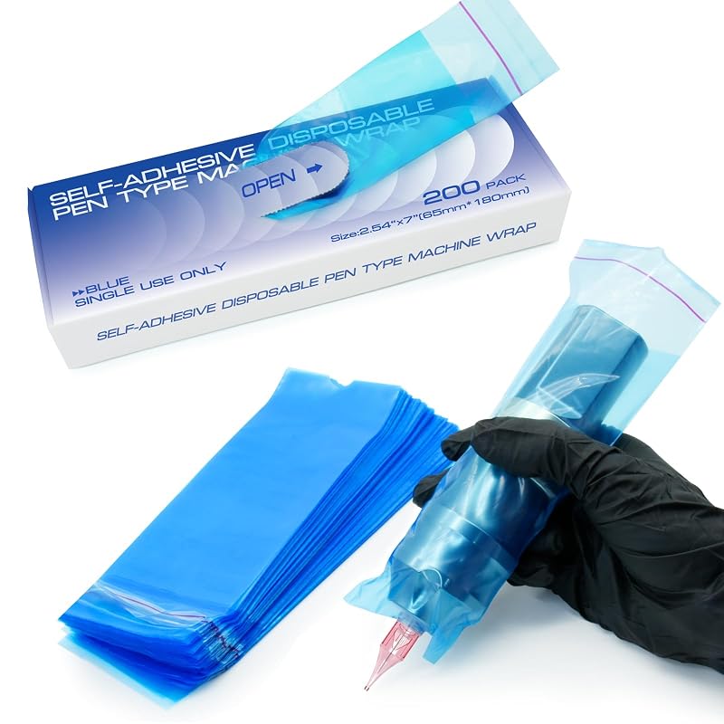 Capas autoadesivas descartáveis para caneta de máquina PMU PMUBEAUTY, azul, 200 unidades