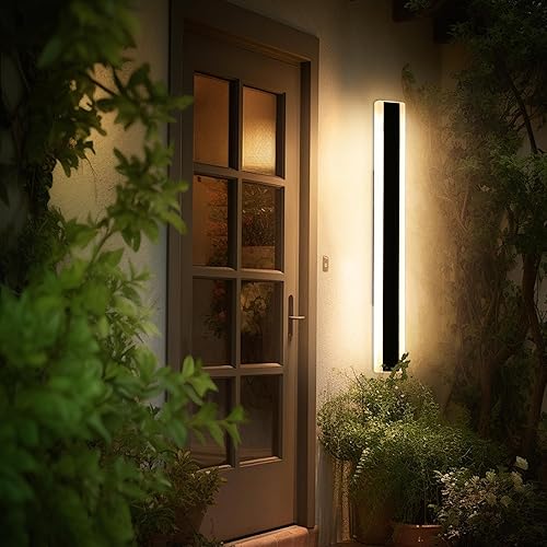 Vista 77 de Apliques de pared para exteriores de 47 pulgadas, regulables de 3000 K-6000 K, luces de pared larga para exteriores, IP65 impermeable, moderna