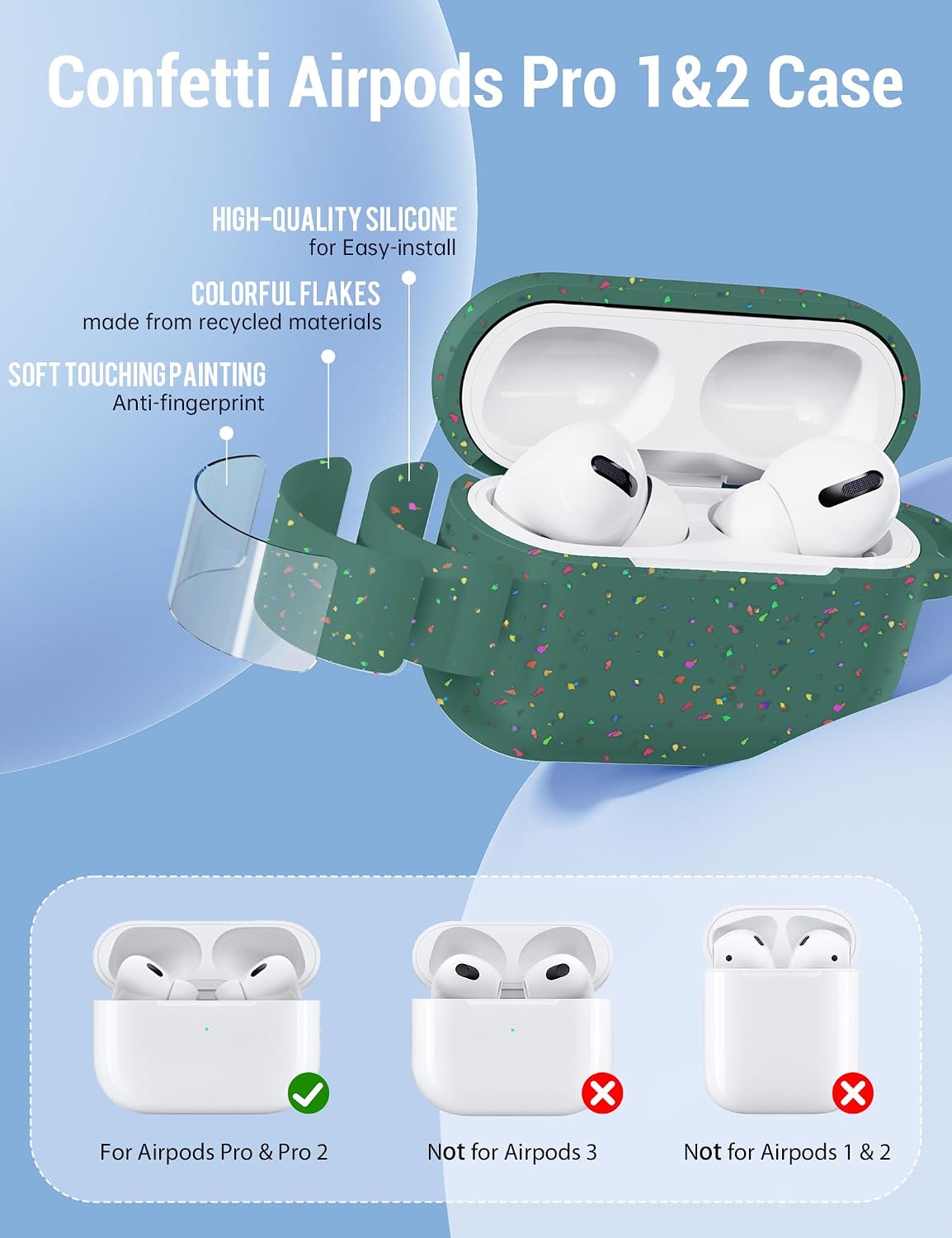 W-RARA Airpods pro 2nd Generation Case, Confetti Flakes Soft Silicone Protective Cover Compatible with Apple Airpods Pro 2nd & 1st Charging Case Cover with Keychain, Made from Recycled Materials image 3