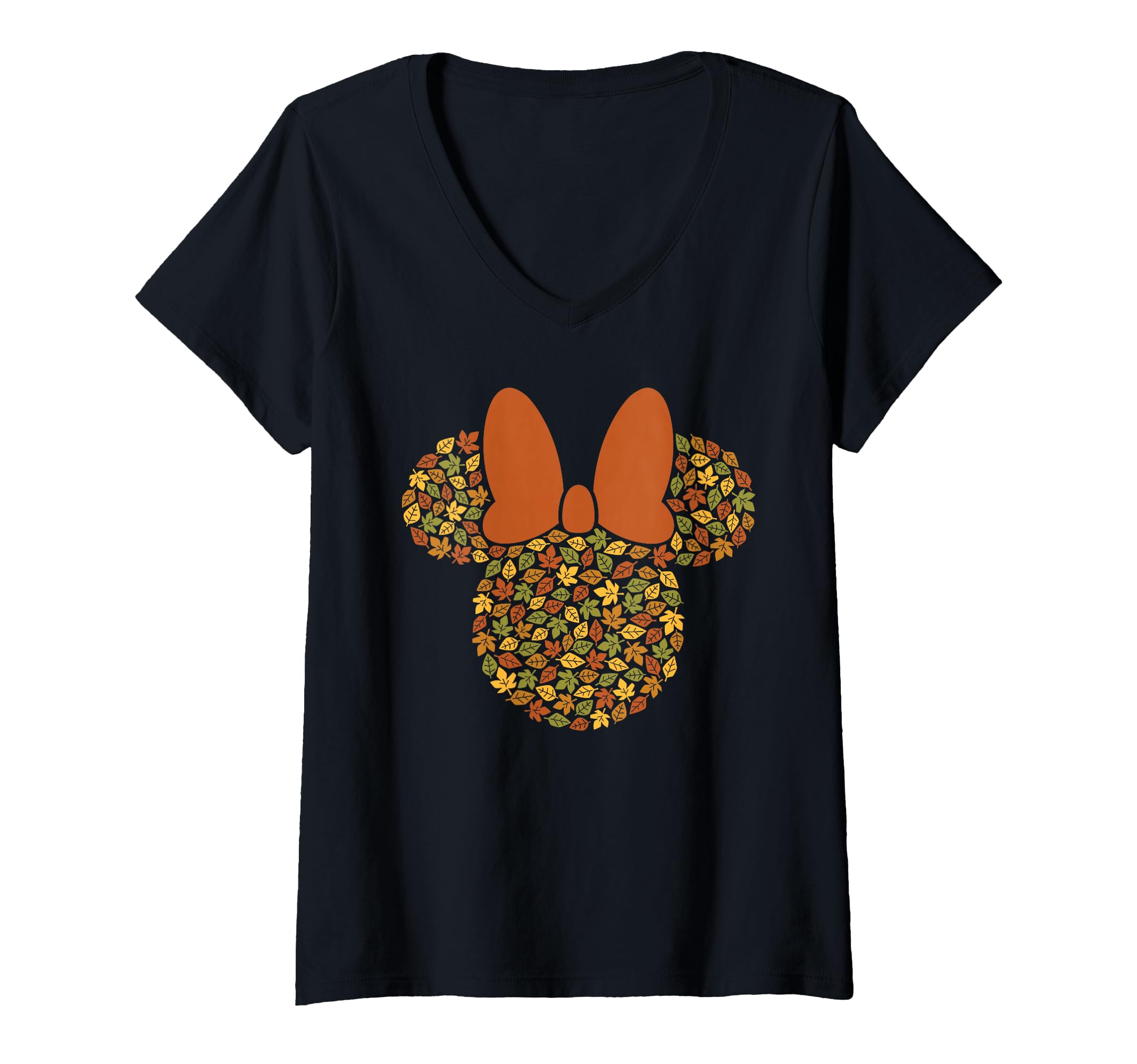 Womens Disney Minnie Mouse Icon Autumn Fall Leaves V-Neck T-Shirt