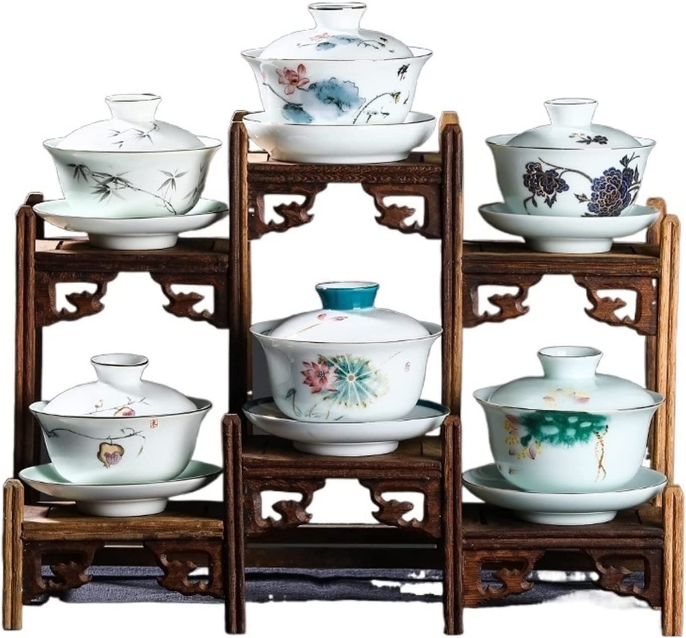 Filiżanki do herbaty zestaw do herbaty ceramiczne miseczki seledynowe z zakrytymi kubkami, tradycyjne chińskie akcesoria do herbaty na ceremonię, zawiera spodek i miskę do serwowania