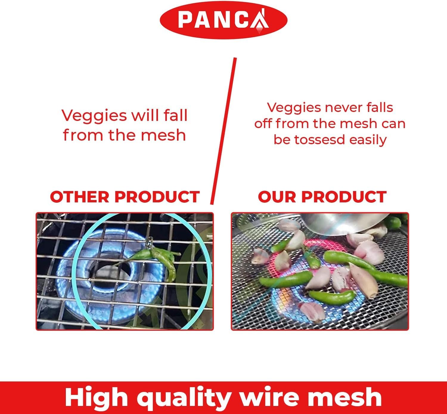 Papad Jali, Paneer Grill, Roti Maker, Barbeque Jali Roaster Chapati Toast Grill Wooden Handle Vegetable tandoor net, Baigan Bharta (Square)