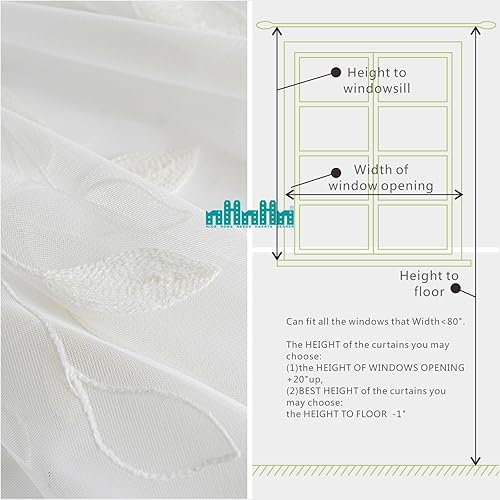 Miniatura 7 de NHNHN Juego de 2 paneles de cortinas traslúcidas de 63 pulgadas de largo, paneles de cortina de gasa semitransparentes bordados, cortinas