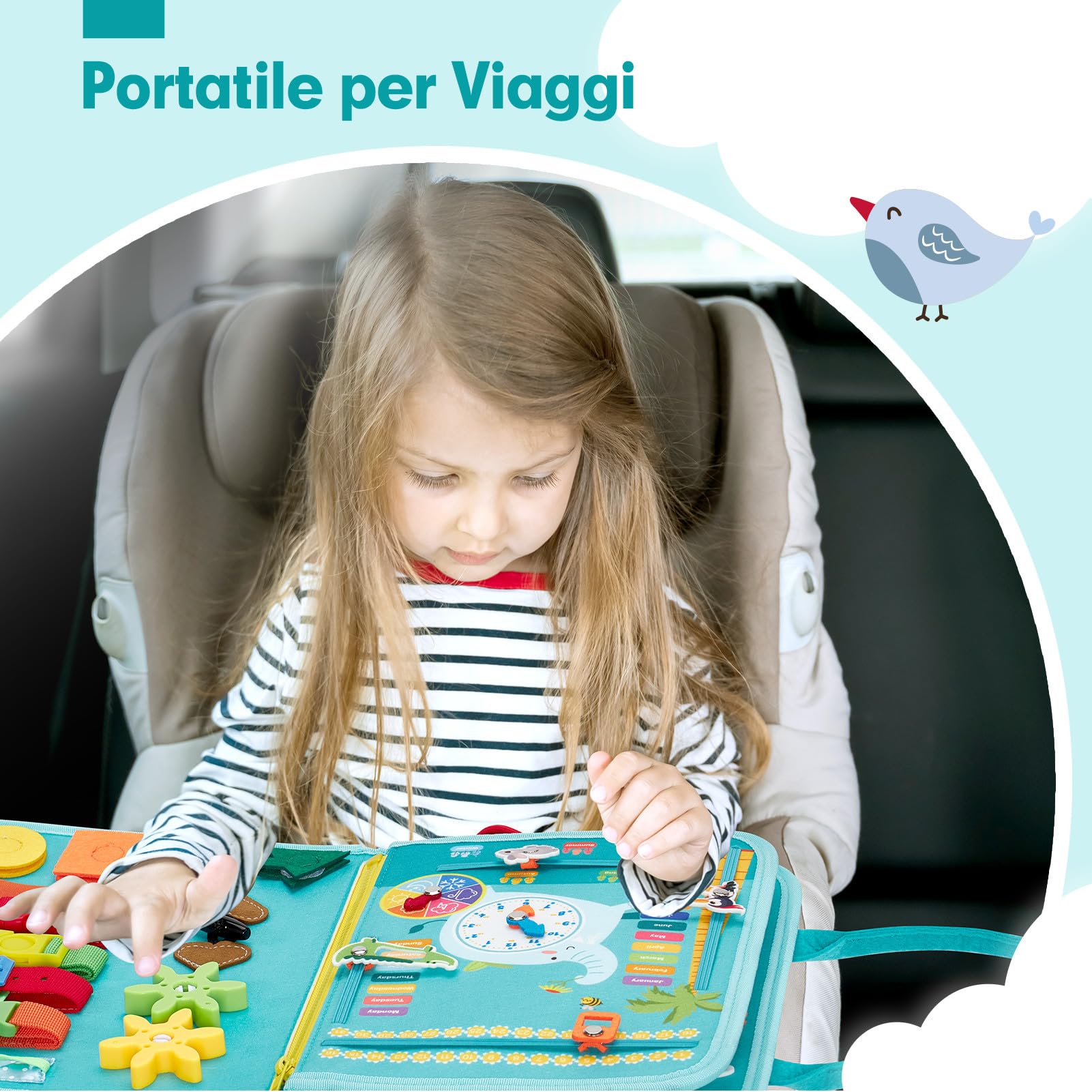 hahaland Montessori Busy Board di Feltro 1 2 3 Anni - Pannello Sensoriale Montessori Board Educativo - Giochi Bimba Bimbo Regalo Bambino Compleanno