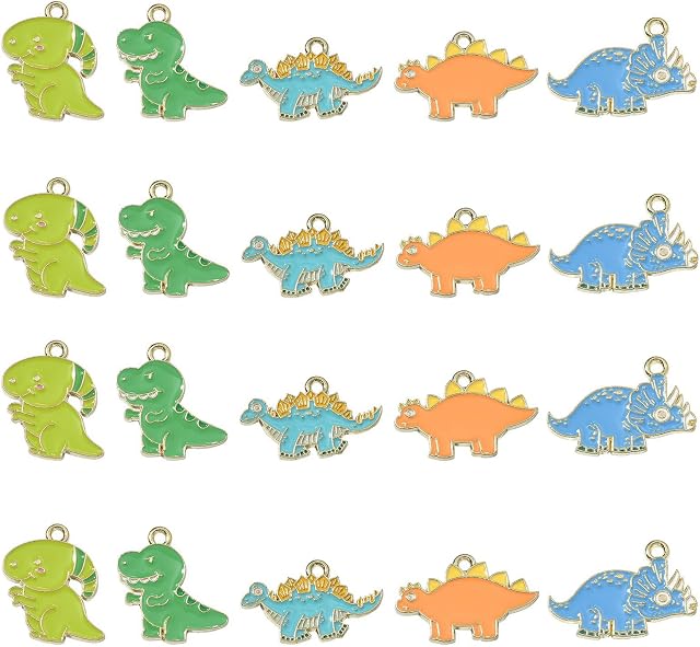 LiQunSweet 30 Pcs 5 Styles Enamel Animal Dinosaur Charms Cute Cartoon Stegosaurus Triceratops Charms for DIY Girls Boys Gifts Supplies
