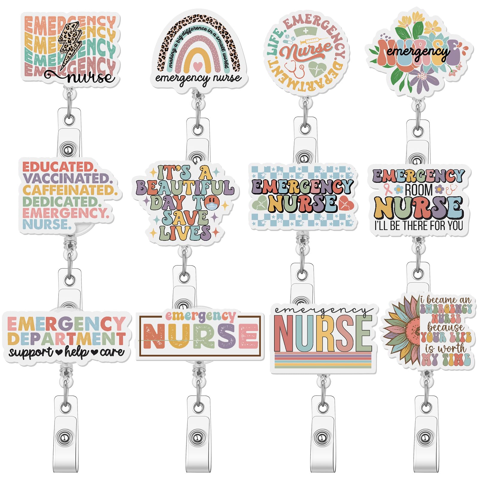 Geyoga 12 Pcs Emergency Nurses Week Badge Holder Retractable Badge Reels Cards Holder with Clip Gift for Emergency Nurse Dentist Volunteer Ot Doctor Nurse Coworker Appreciation