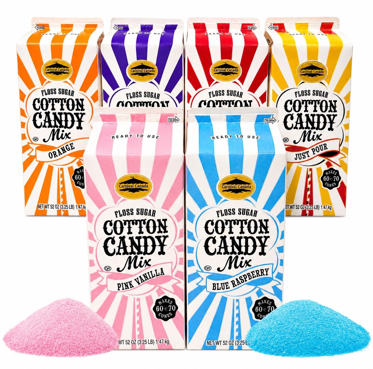 Cotton Candy Floss Sugar (6-Pack) | Blue Raspberry, Pink Vanilla