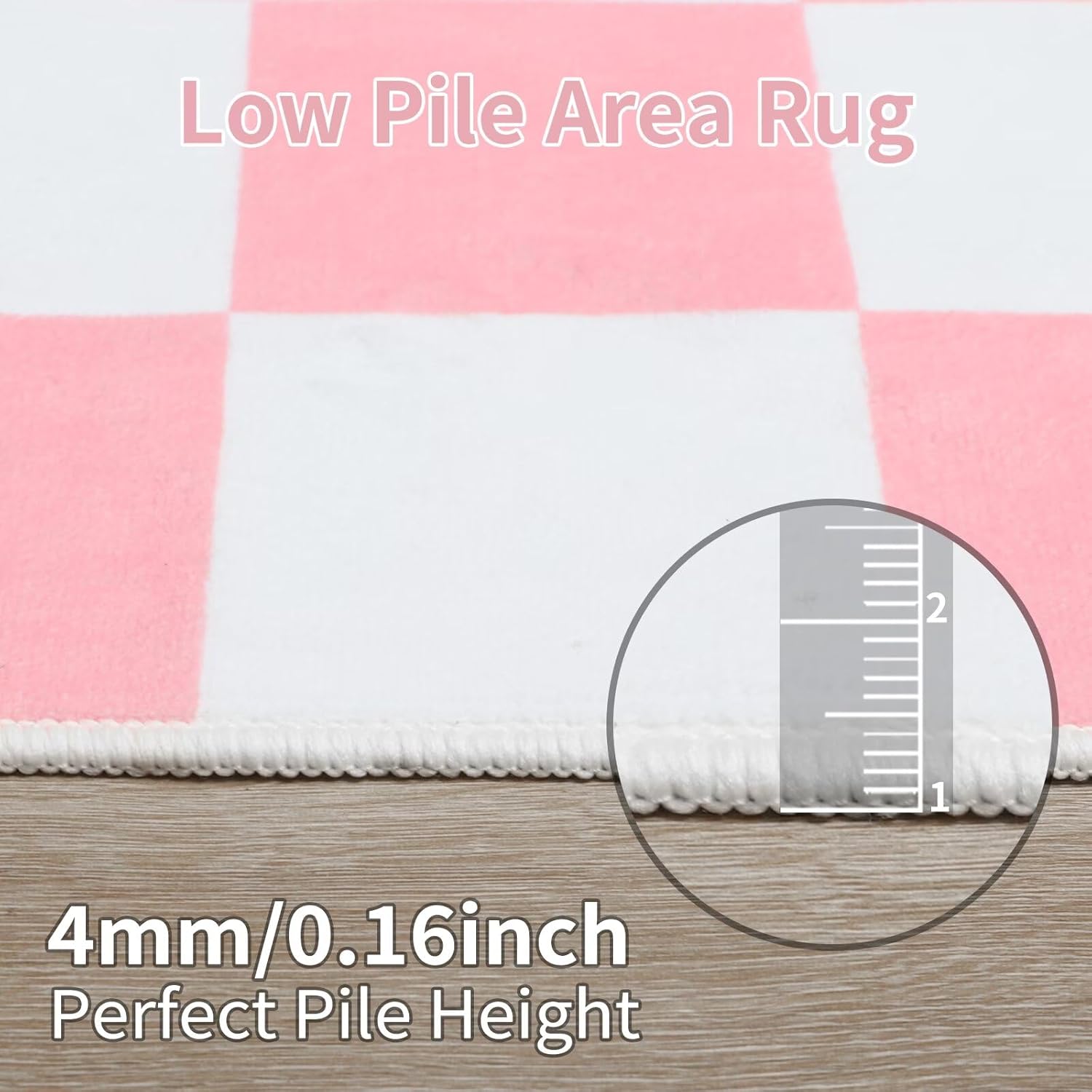 Terrug Pink and White Checkered Rug for Bedroom,3x5 Area Rugs Washable with Non Slip for Living Room,Soft Low Pile Stain Resistance Retro Carpet for Dorm Kids Room