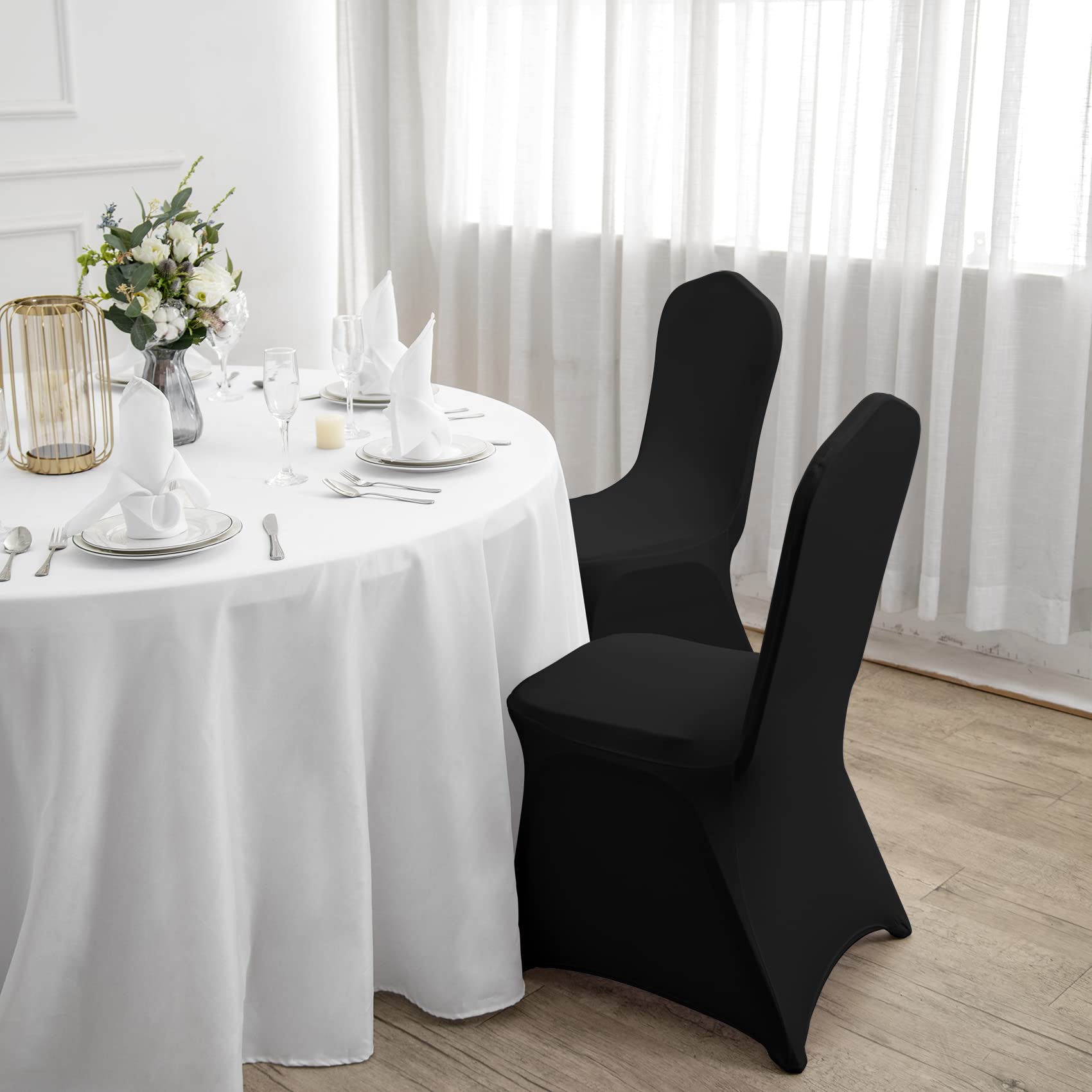 12 fundas para sillas, fundas de silla, fundas para sillas de salón, funda de silla extraíble, lavable, protector elástico, para fiestas, banquetes, eventos de boda, hotel (negro)