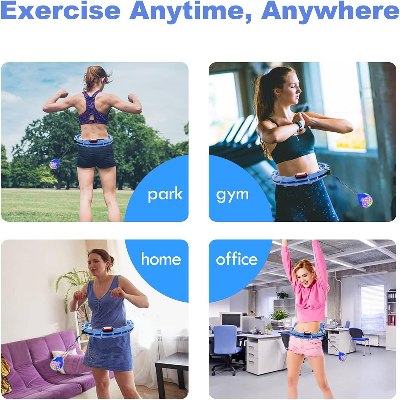 KUWAN Smart Fitness Reifen mit Zähler, Smart Hoola Hoop Reifen für Erwachsen & Anfänger 24 Knoten Bewegliche und Verstellbare für Gewichtsverlust und Fitness
