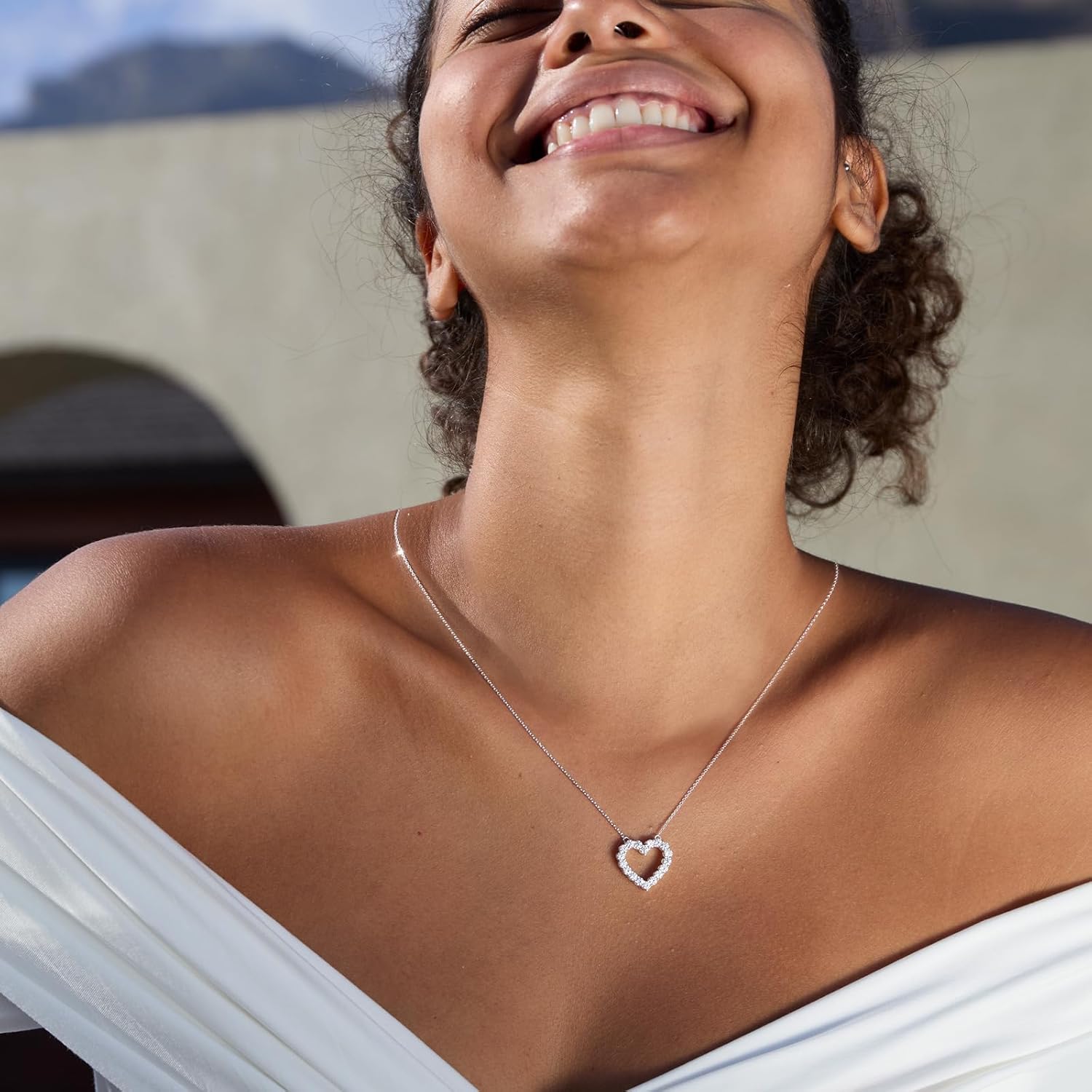 STORYJEWELLERY Heart Necklace, Silver Necklace for Women, Silver Heart Pendant Necklaces, Cubic Zirconia Charm Necklaces, Interlocking Jewelry, Gifts for Women, Mom Gifts