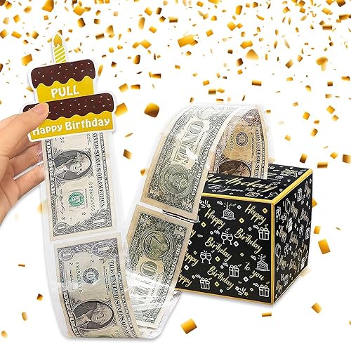 Estivaux Caja de dinero de cumpleaños para regalo en efectivo, caja de tarjeta de feliz cumpleaños, caja de cartón dorado y negro, caja de dinero