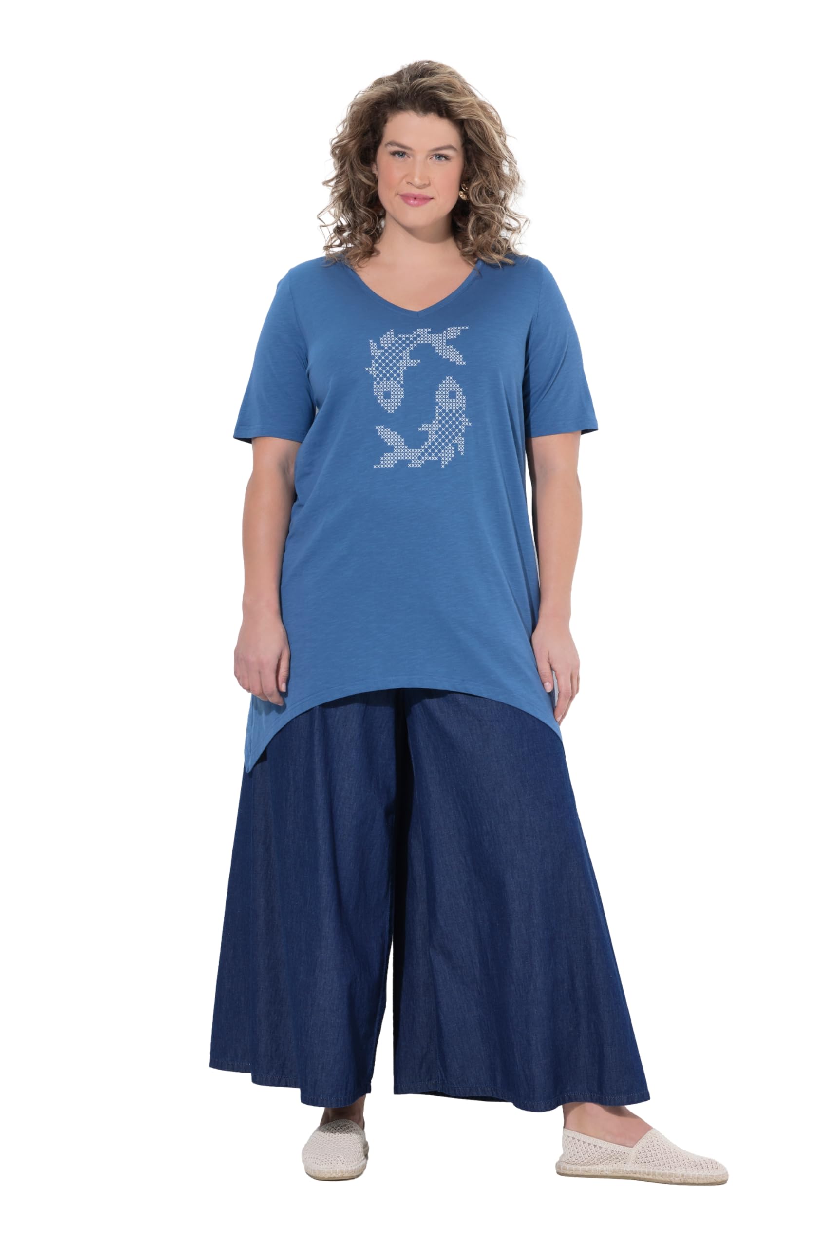 Ulla Popken Damen große Größen Übergrößen Plus Size T-Shirt, Fisch, A-Linie, Rundhals, Halbarm, Biobaumwolle 847668