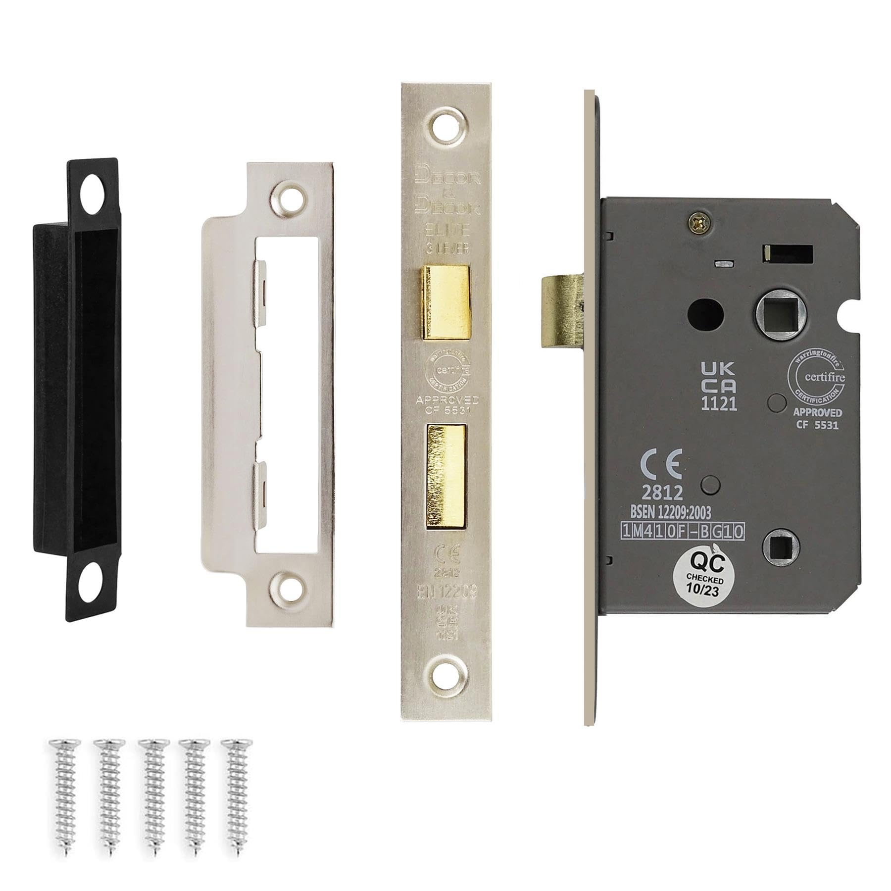 Decoranddecor Satin Nickel Bathroom Mortice Lock - 2.5Inch / 64Mm - Fire Rated - Ukca & Ce Approved