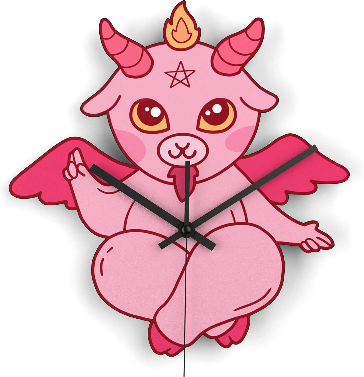 Wooden Wall Clock Cute Mounted Home Decor Kawaii Baphomet Cafe Kitchen 666 Living Room Pentacle Bedroom Laser Cut Plywood Silent Watch Satan Eco DIY Numbers Stickers Wall Art