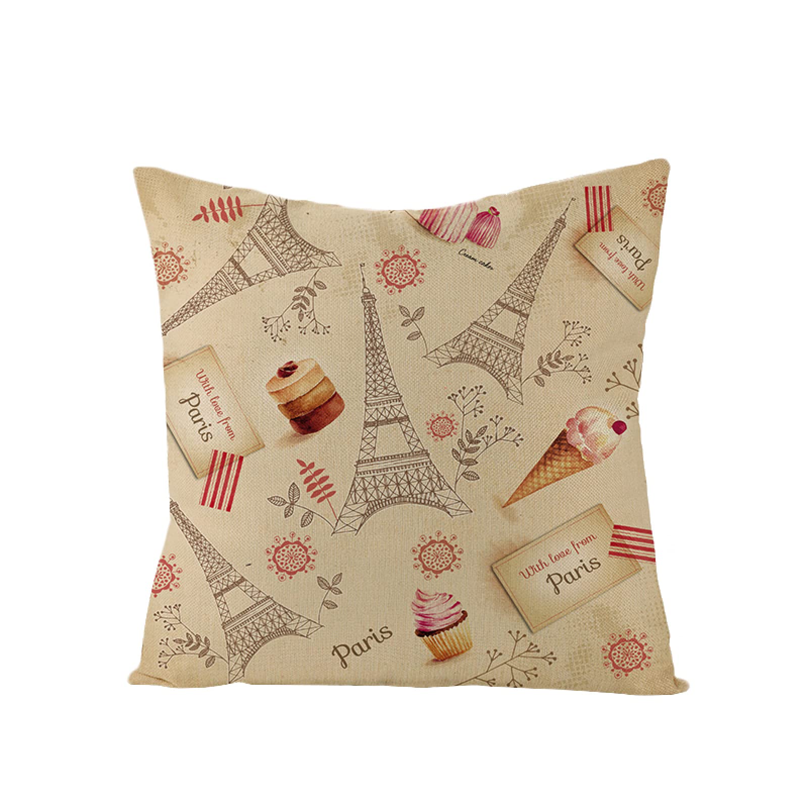 Sofa Fundas Cojines 60x60 Pack de 4 Cuadrado,Funda de Almohada Lino con Cremallera Invisible,Funda de Cojín Decoración para Hogar Sala Cama Jardín Silla Coche-Torre Eiffel