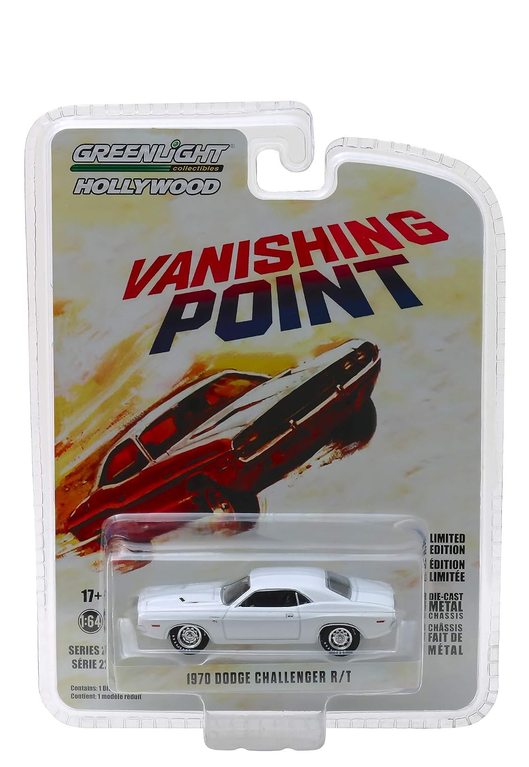 1970 Dodge Challenger R/T White Vanishing Point (1971) Movie Hollywood Series 22 1/64 Diecast Model Car by Greenlight 44820 A