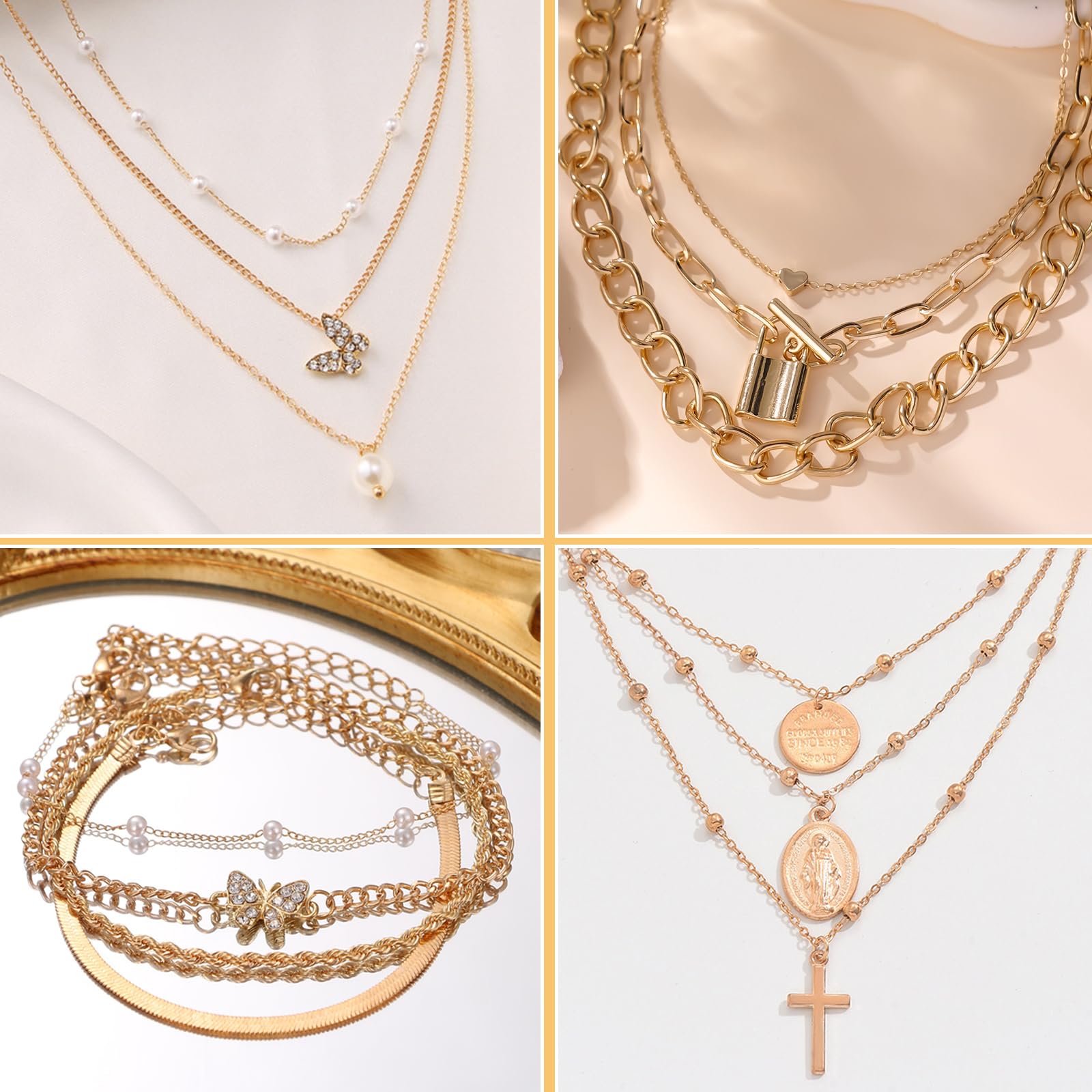 JSTHHTT 60 Pezzi Oro Parure Gioielli per Donna, Gioielli Oro Per Donne Ragazze, oOro Collana Dorata Set Bracciali e Bigiotteria, per Donne Ragazze Uso Quotidiano e Occasioni Festive Gioielli