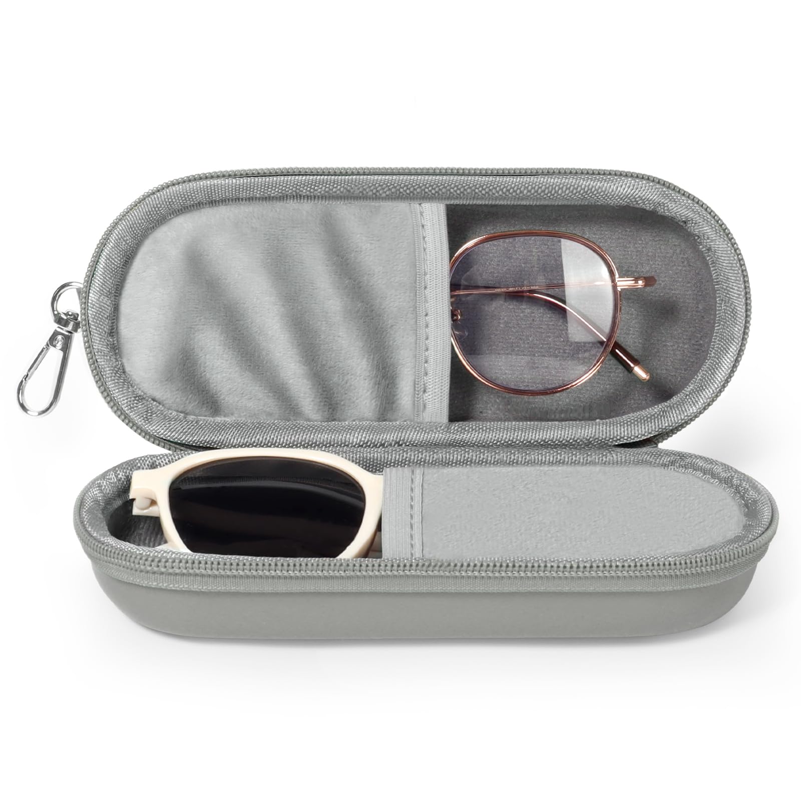 Double Eyeglasses Case, Dual Glasses Sunglasses Organizer with Zipper Closure, Eyewear Storage Box for Men Women Travel