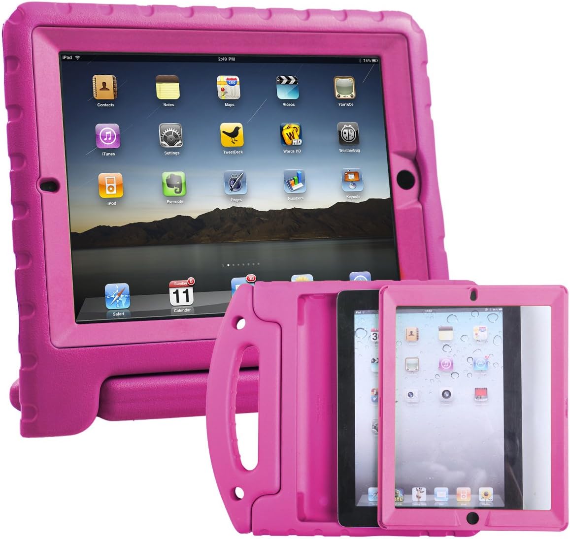 HDE Case for iPad 2 3 4 Kids Shockproof bumper Hard Cover Handle Stand with Built in Screen Protector for Apple iPad 2nd 3rd 4th Generation (Pink)