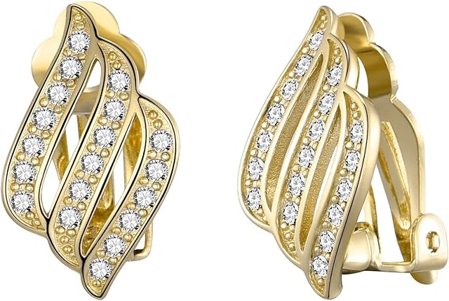 Gold Plated Triple Row Clip On Earrings Created with Zircondia® Crystals