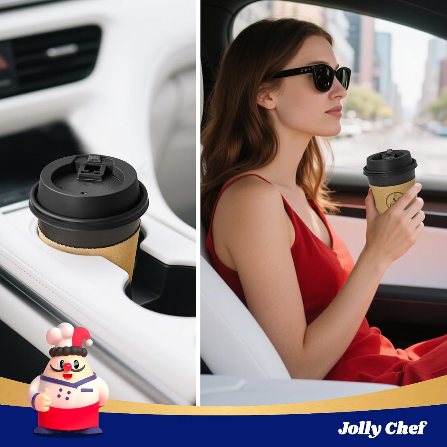 JOLLY CHEF 100 Count 10 oz Coffee Cups with Lids, Sleeves and Stirrers for Home, Office, Kitchen, Cafes, Disposable Hot Paper Cups for all Kinds of Beverages - Image 6