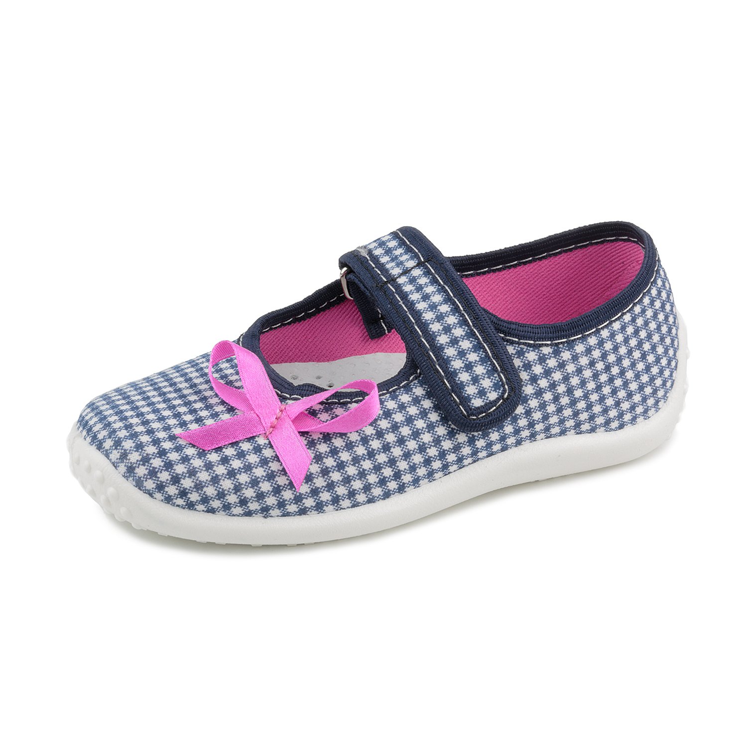 ZetpolJulia 5954 Little Girls' Navy Blue Checkerd Hook-and-Loop Natural Canvas Mary Jane Flat