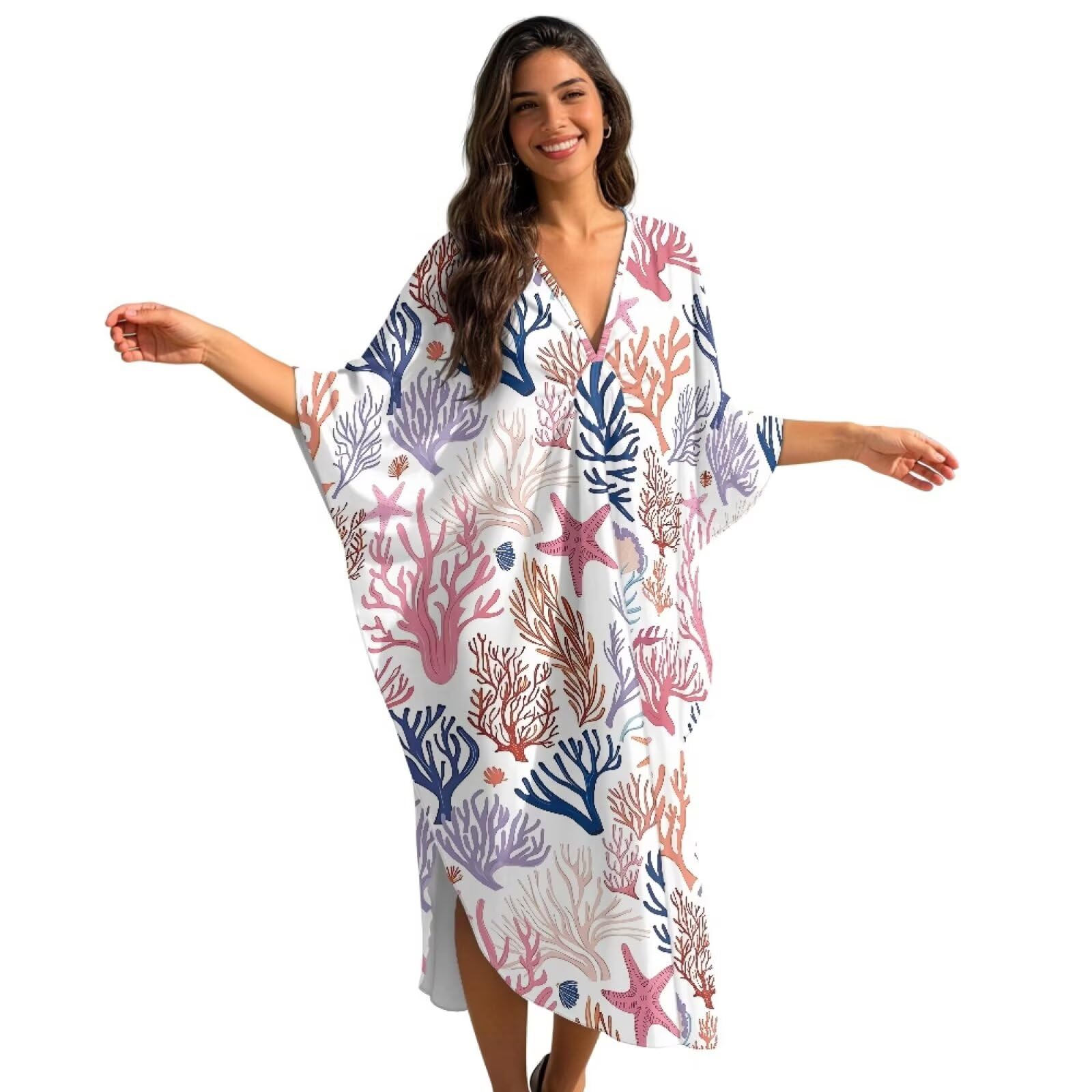 Abito caftano da donna, taglie forti, maniche a pipistrello, abito da spiaggia con scollo a V, vestibilità ampia, copricostume da bagno