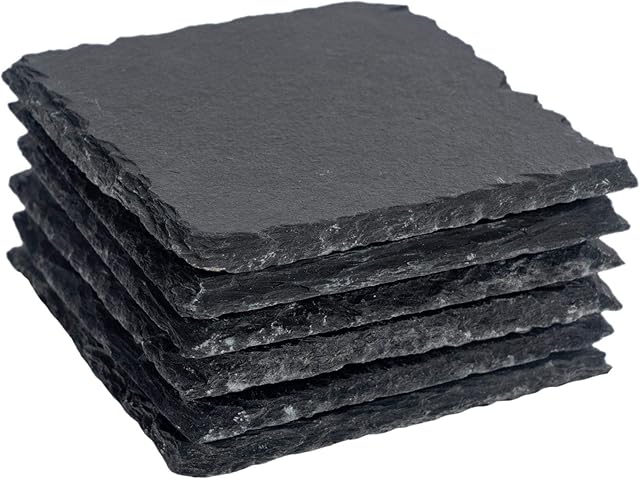 Argon Tableware 6x Square Natural Slate Table Coasters Sets - Stone Platter Dinner Dining Serving Tray & Placemat