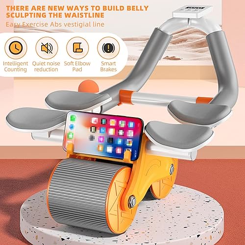 Miniatura 3 de Rodillo de abdominales con soporte para el codo, rueda abdominal de rebote automático mejorada con 4 codos, temporizador, rodillera, equipo de