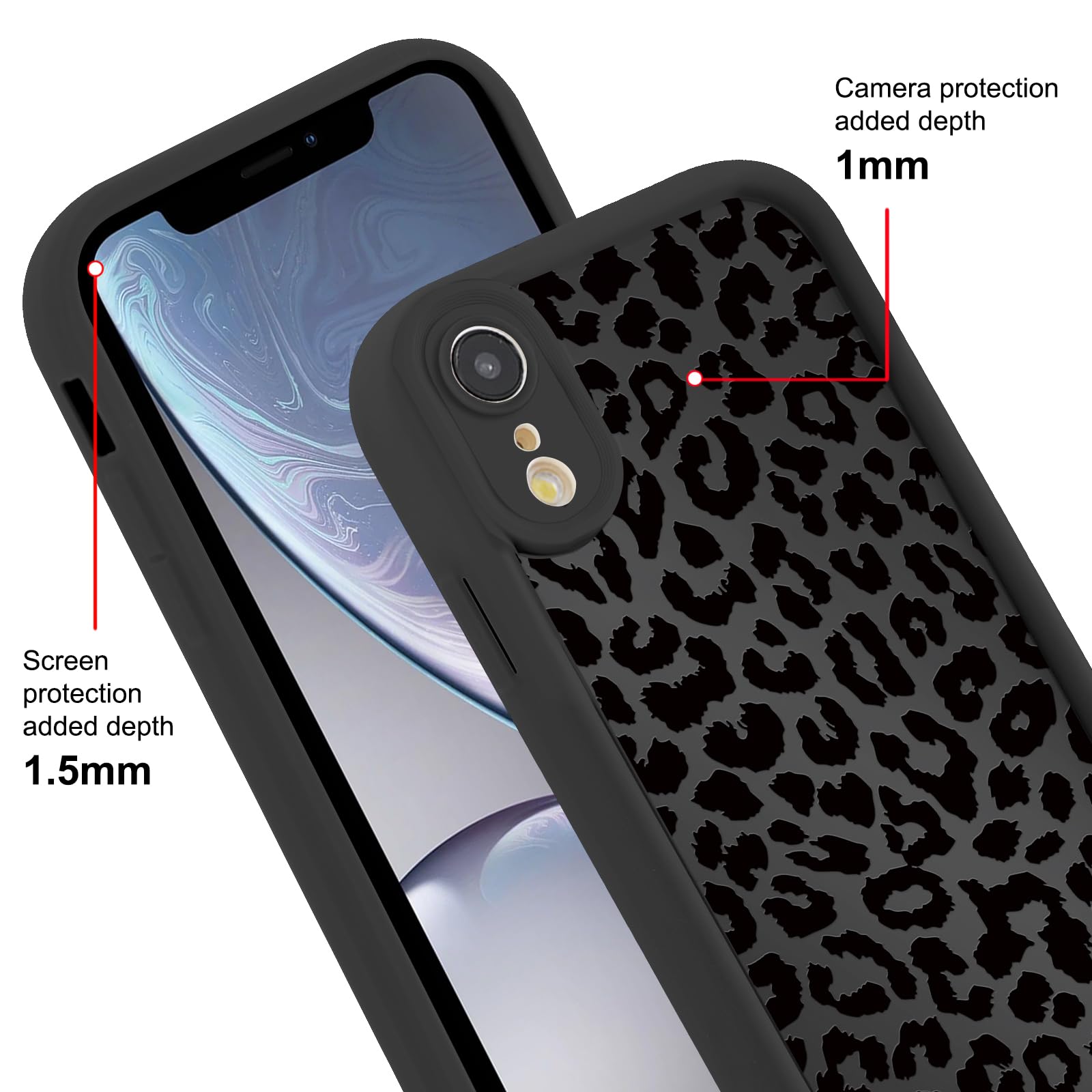 Custodia per telefono con stampa di ghepardo per iPhone XR da 6,1 pollici, estetica di lusso nero leopardato design cover antiurto morbido sottile TPU completo obiettivo protettivo per donne