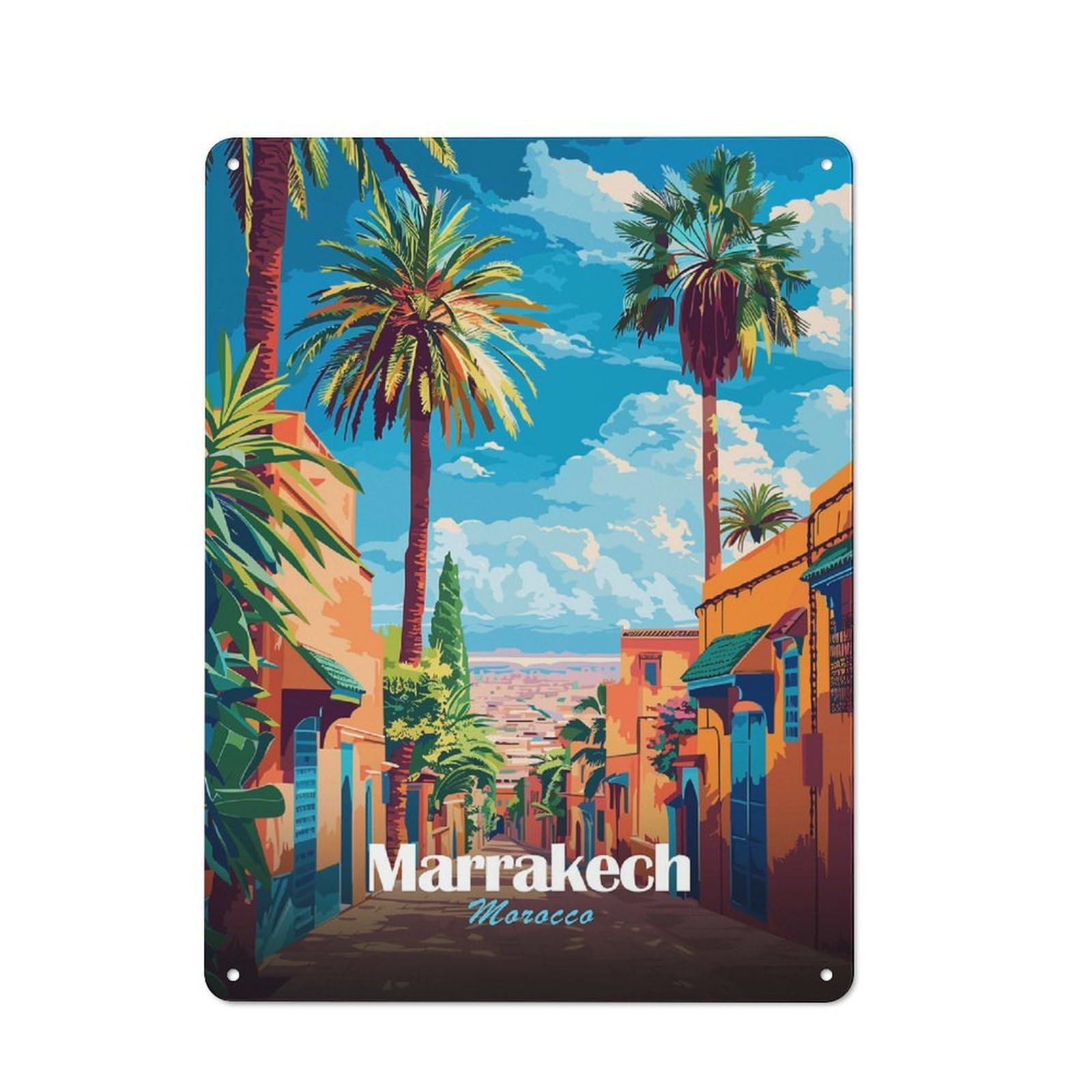 Junmoney Style-2 Farmhouse Metal Sign With Marrakech, Morocco Travel (2) Design 40X30cm, Rustic Country Wall Plaque For Cottage, Kitchen, Hallway Or Breakfast Nook