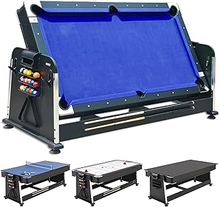 DEVESSPORT Multijuego Giratorio 4 en 1 Olimpus | Mesa de Billar, Air Hockey, Ping-Pong y Mesa de Comedor | 203.5x112x81 cm | Incluye Todos los Accesorios para los 3 Juegos