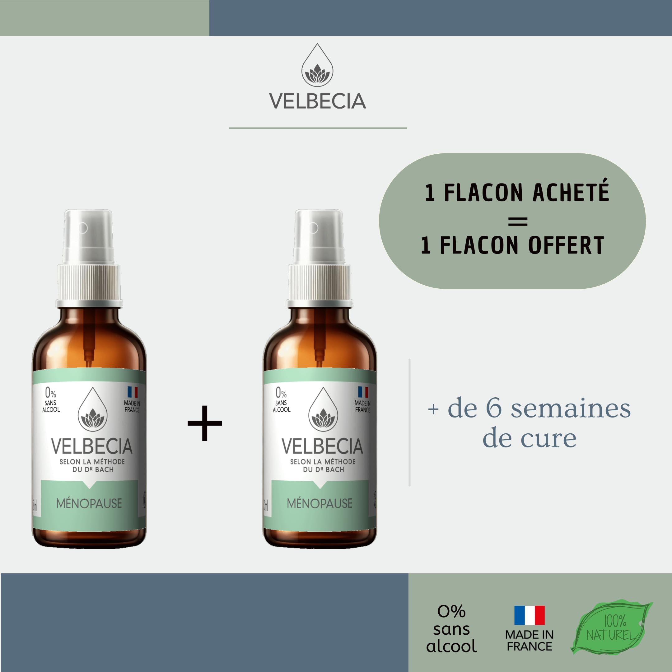 Velbecia® Fleurs de Bach Ménopause 50ml +1 OFFERT - SANS ALCOOL - Bouffées de chaleur, sommeil perturbé, sueurs nocturnes, irritabilité, sautes d’humeur