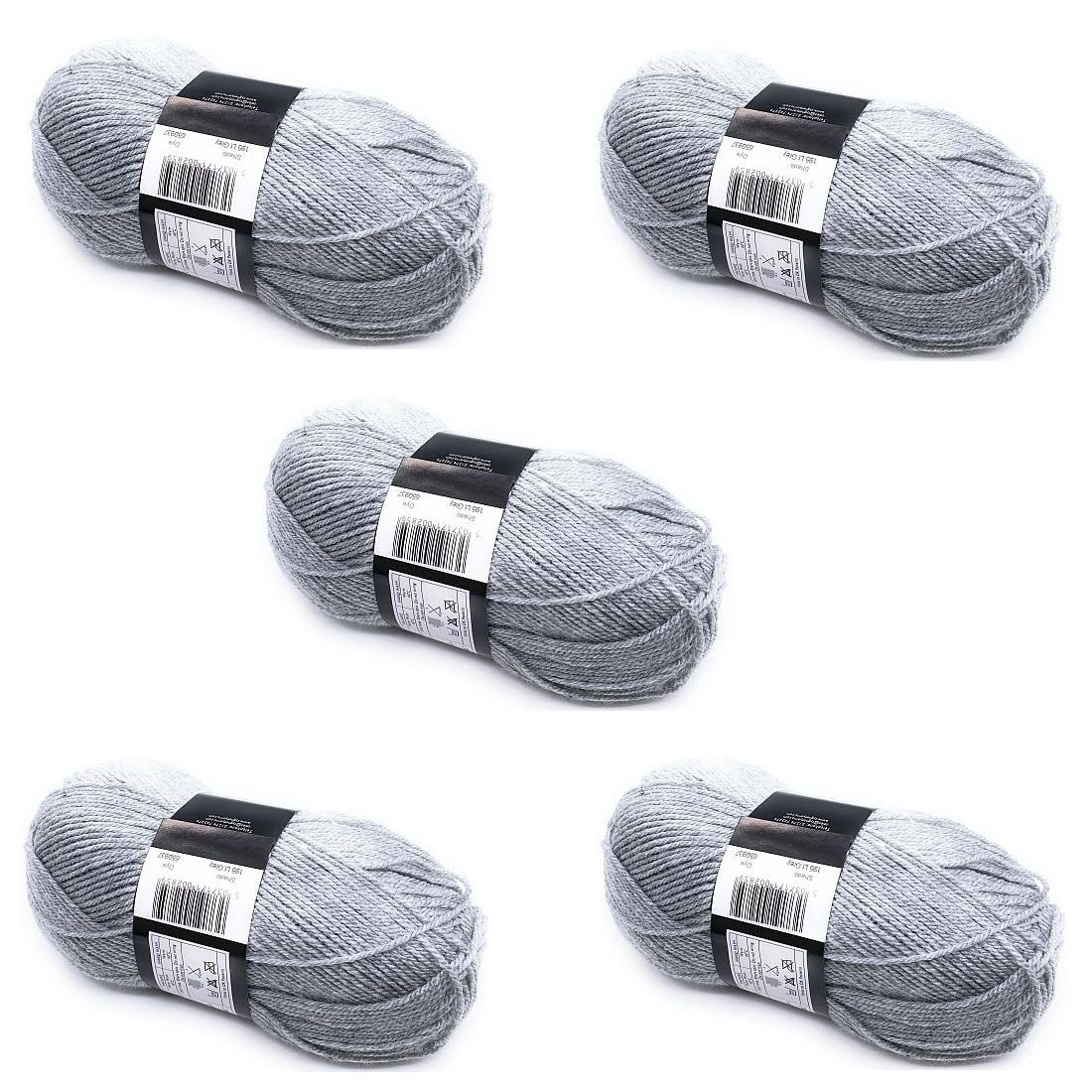 Lote de 5 bolas de 100 g color gris claro para labores de ganchillo y punto