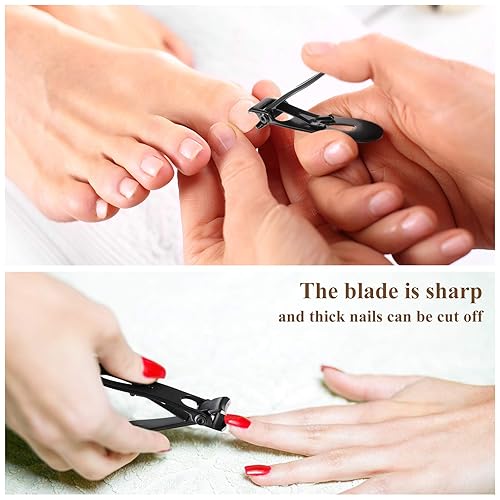 Miniatura 6 de Mudder Juego de 2 cortaúñas para dedos, cortaúñas grandes, grueso, afilado, negro, acero inoxidable, borde curvado, recortador para hombres y