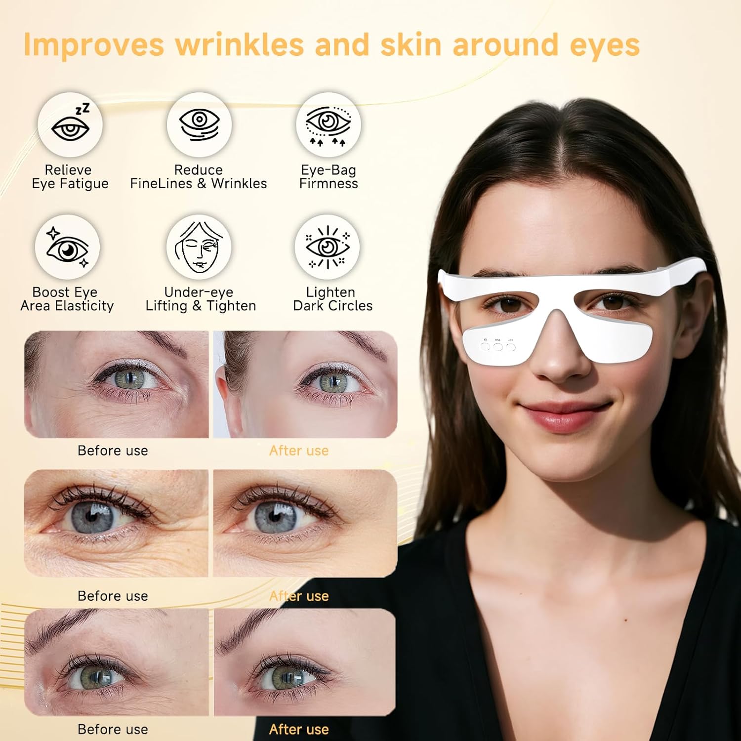 Under Eye Red Light Therapy Glasses, Eye Massager Devices for Relieve Eye Bag, Reducing Dark Circles and Puffiness, Smoothing Fine Lines with Microcurrent, Red-Light & Heat & Mood & Sleep Enhancement - Image 3