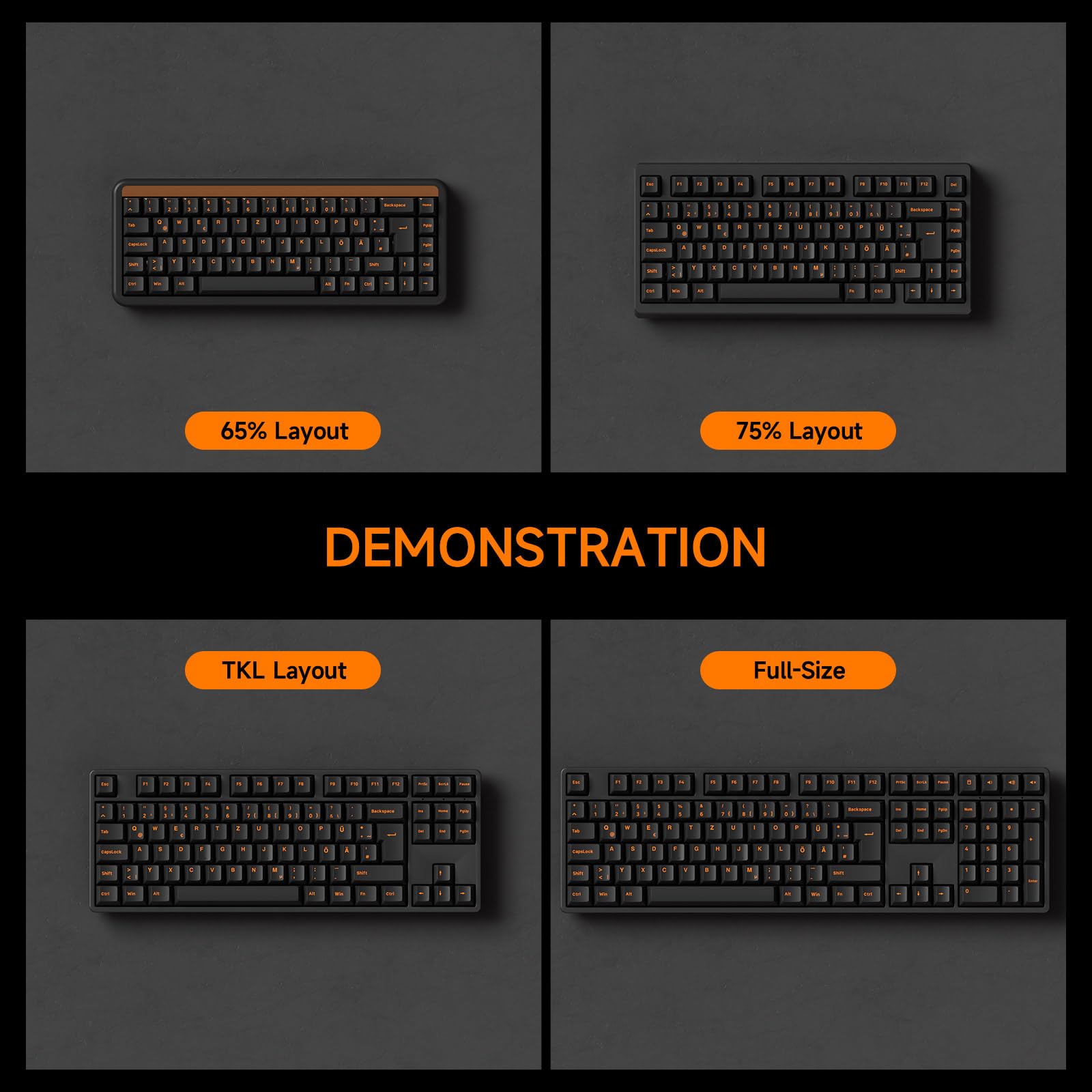 AKKO 210 Key ISO Keycaps PBT Double Shot Cherry Profil Orange Schwarz