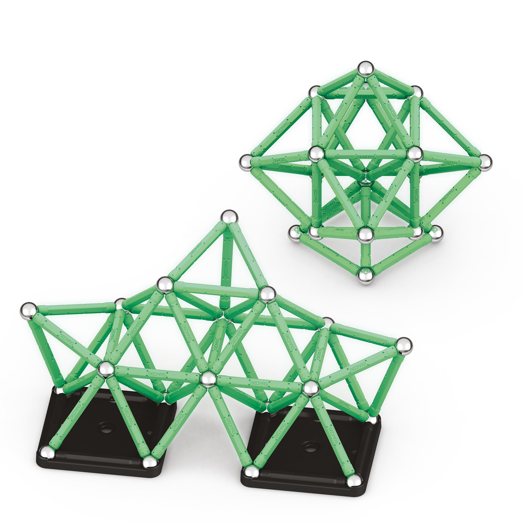GEOMAG - 93 Teile Leuchtende Magnetspiel für Kinder Jugendliche ab 5 Jahre | Glow Recycled, Magnetspielzeug aus Recycling-Kunststoff mit 4 Aufbewahrungsboxen, STEM Lernspielzeug, Geschenk Geburtstag