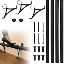 8 ft Bar Foot Rail Kit, Black Undercounter Foot Rail Hardware Complete Set with Brackets, End Caps & Screws, Heavy Duty Kitchen Island and Home Bar Foot Rest, Easy DIY Installation