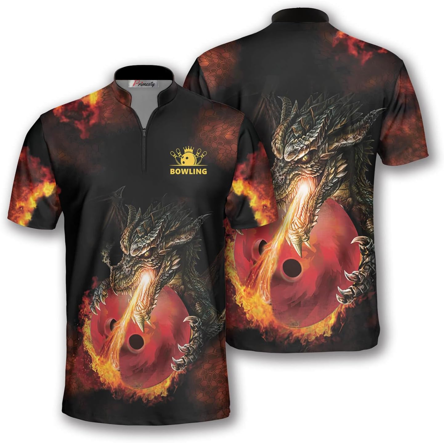 PRIMESTY Bowling Jersey 3D, Zipper Bowling Shirts for Team, Bowling Shirt Unisex for Men Women, Bowling Shirts for Men