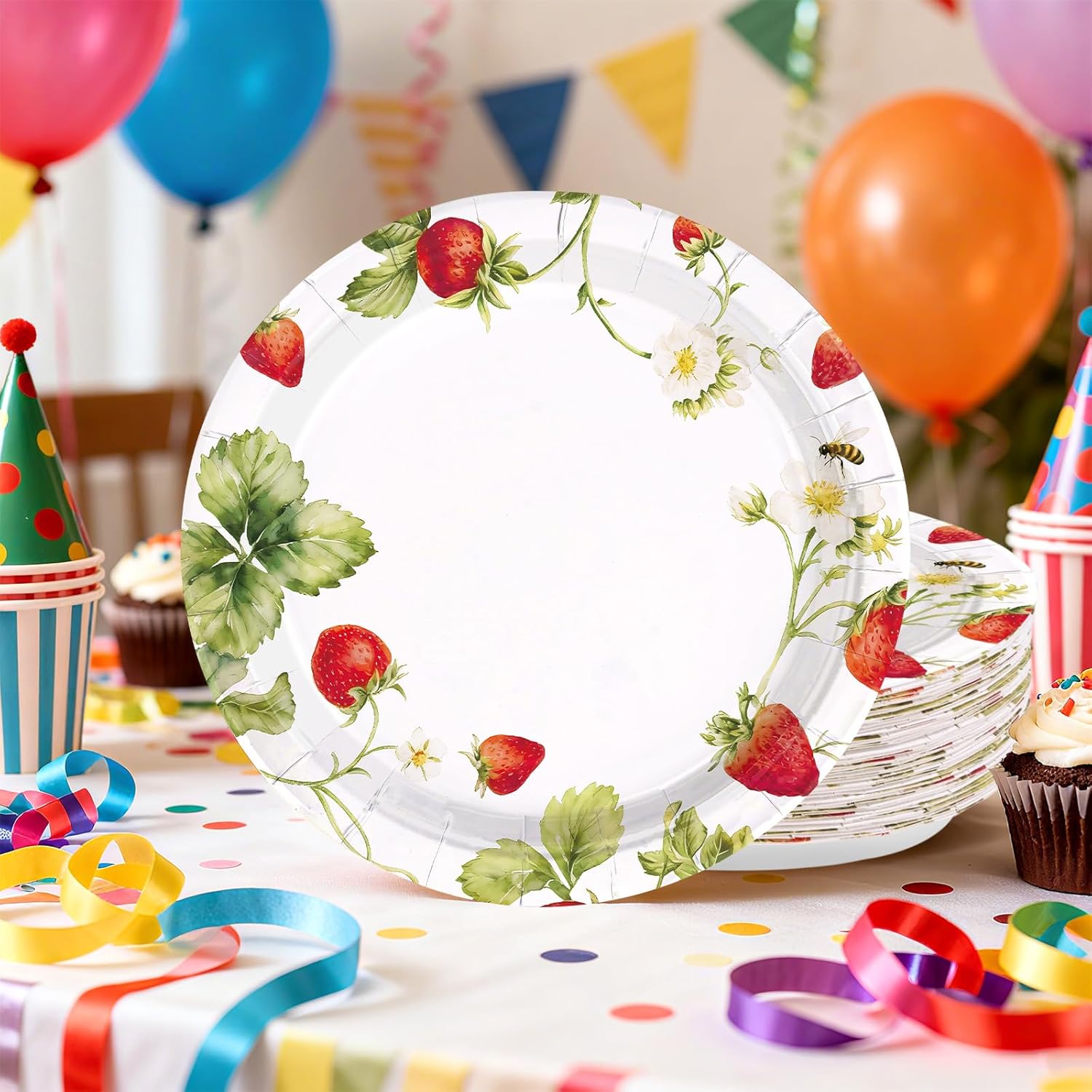 50Pcs Strawberry Paper Plates 10 Inch Heavy Duty Disposable Strawberry Birthday Party Decorations Spring Sweet Fruit Themed Plates for Girls Spring Wedding Picnic Birthday Dinner Party Supplies