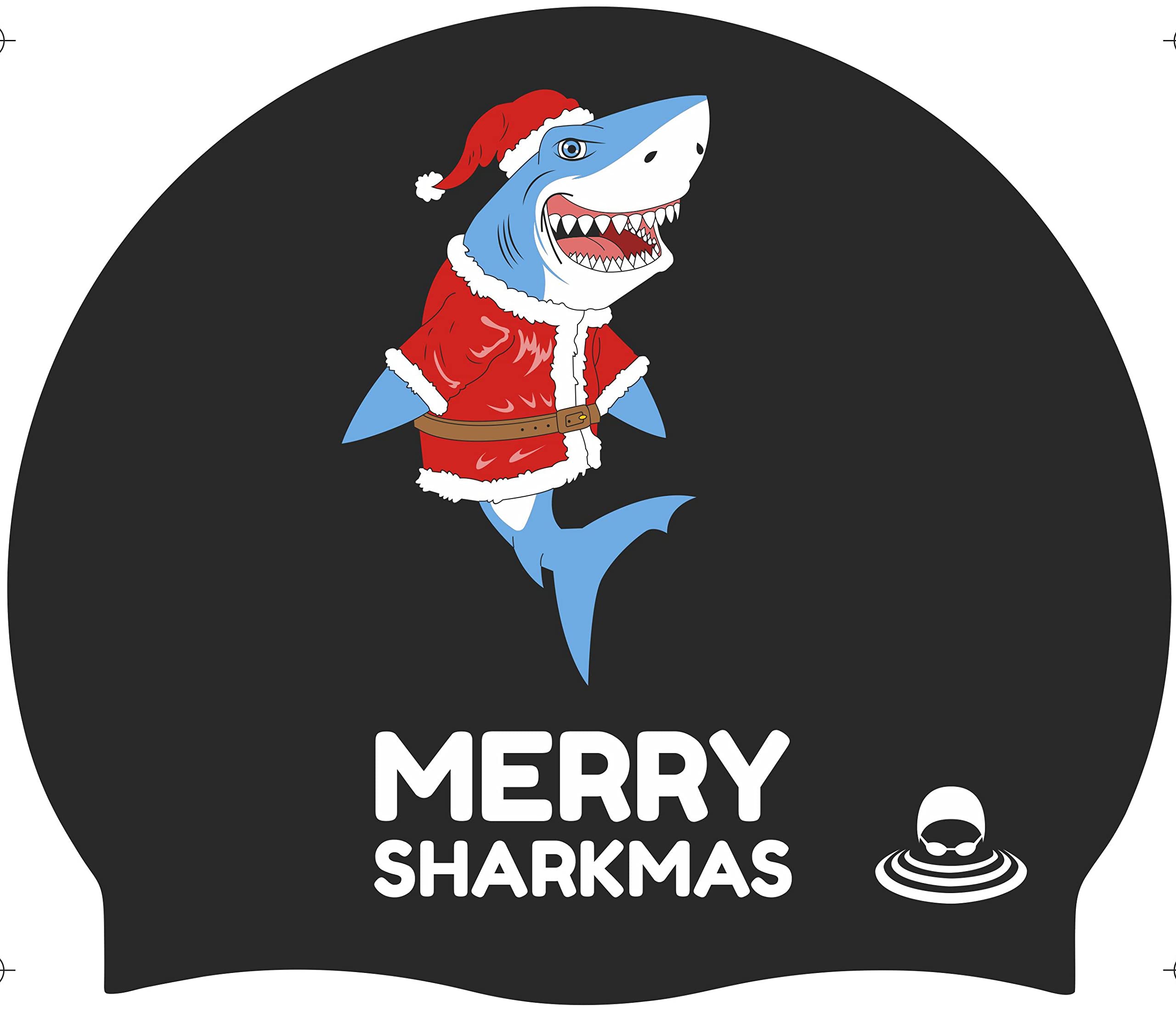 SportySwim 100% Silicone Festive Christmas Swimming Cap, Comfortable, Easy-On/Off Design Swim Cap - Merry Sharkmas