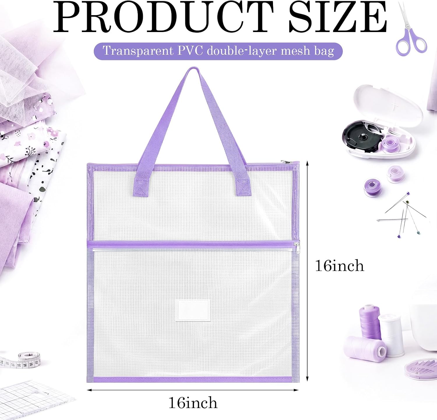 Cosblank 16x16inch Sew Project Bag Jumbo Needlepoint Project Bag, Purple