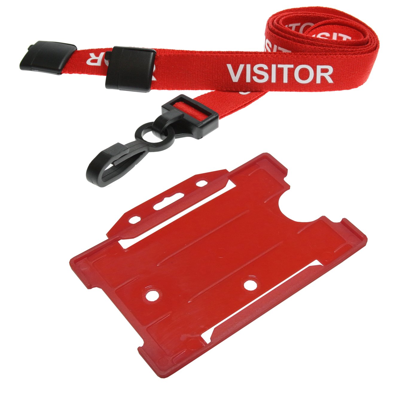 Customcard ltd® 10 x Visitor Lanyards Red Plastic Clip with 10 Red ID Holders