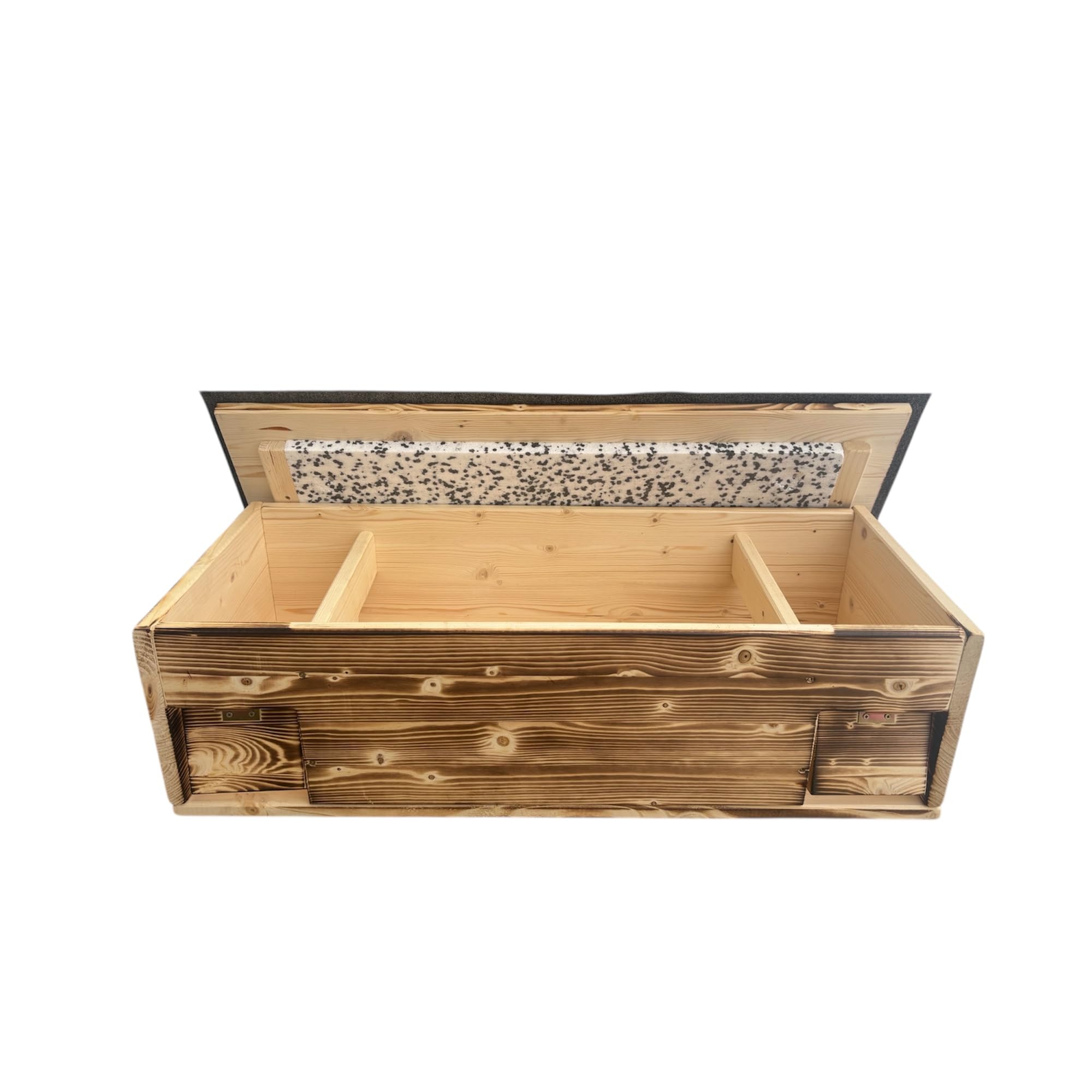 Generisch Igelhaus XL Winterquartier für Igel, Handgefertigt aus Holz, 84x40x25 cm, mit Boden, Rattenklappen, Dachpappe, Isolierung und Stroh, Geflammt