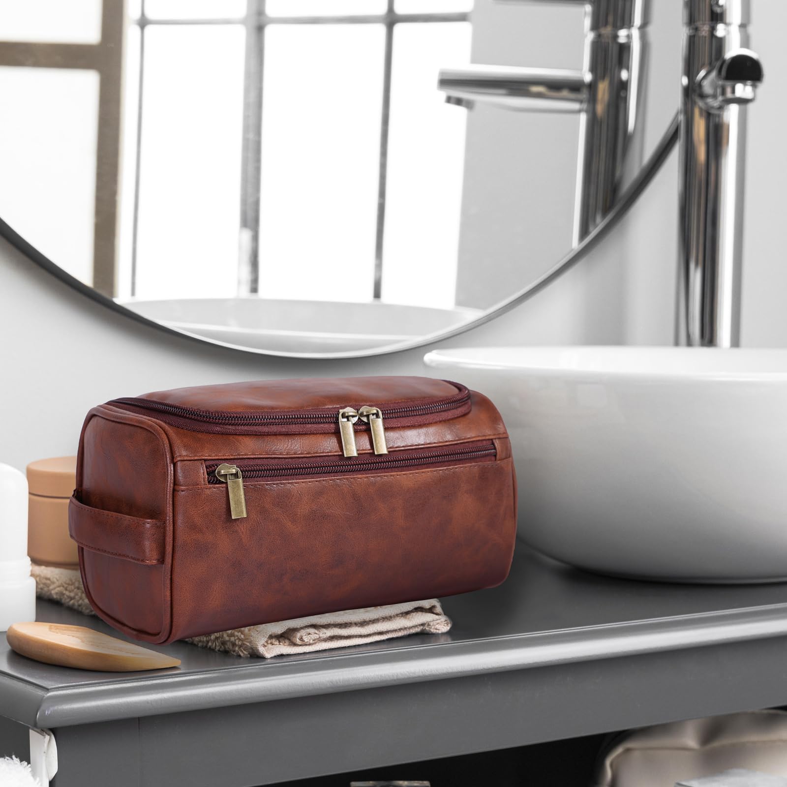 Neceser para hombres, kit de afeitado colgante para hombres y mujeres, bolsas organizadoras de artículos de tocador resistentes al agua, bolsas de cosméticos de piel sintética para accesorios