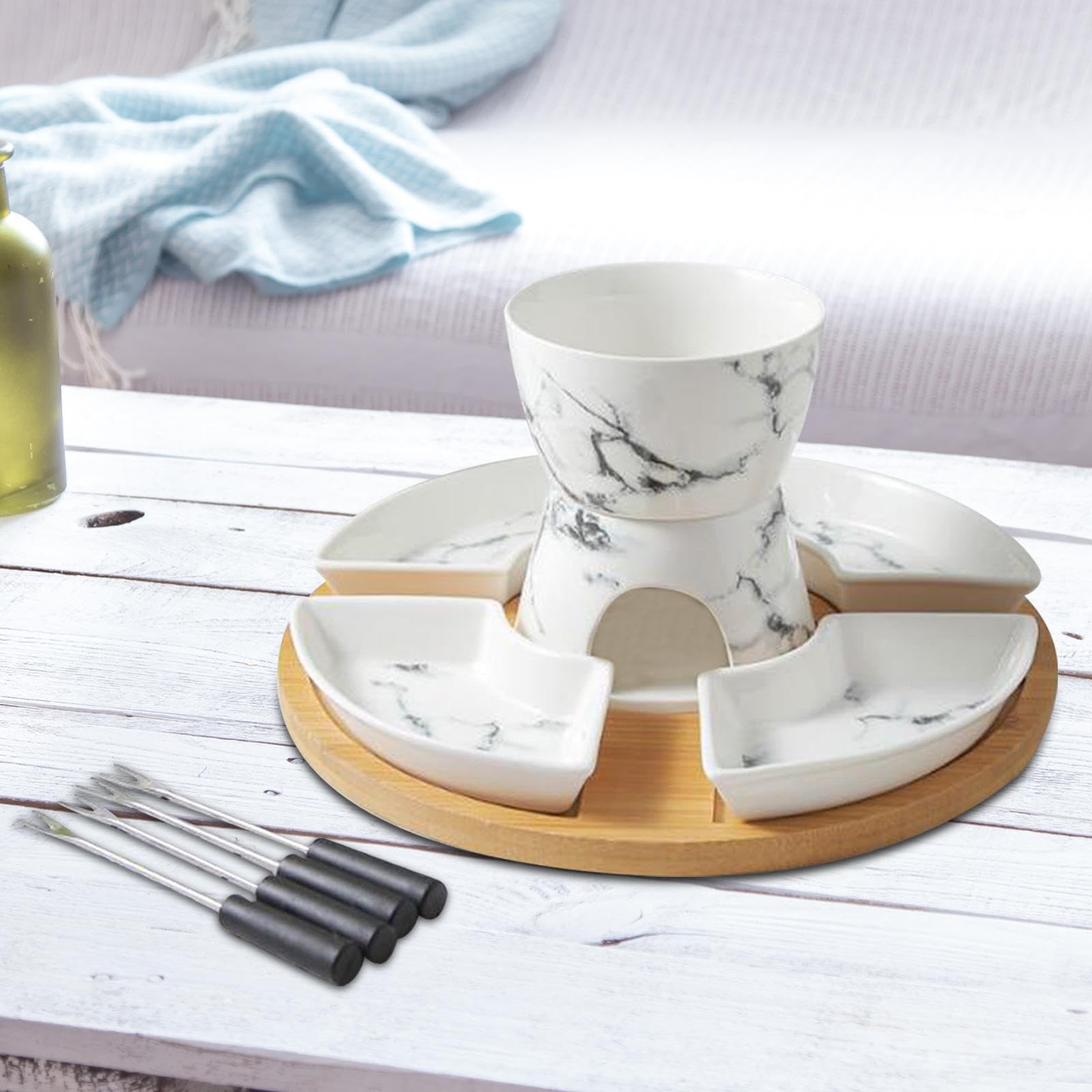 Service à Fondue avec Bougie Chauffe-Plat et Caquelon à Fondue Au Chocolat pour Fromage Au Caramel